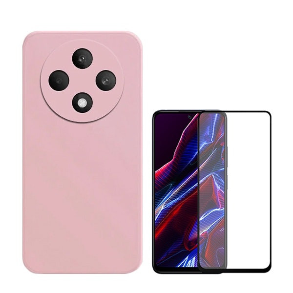 Protector de Vidrio Templado Full Cover 5D y Funda de Silicona Líquida para Reno12 F 5G