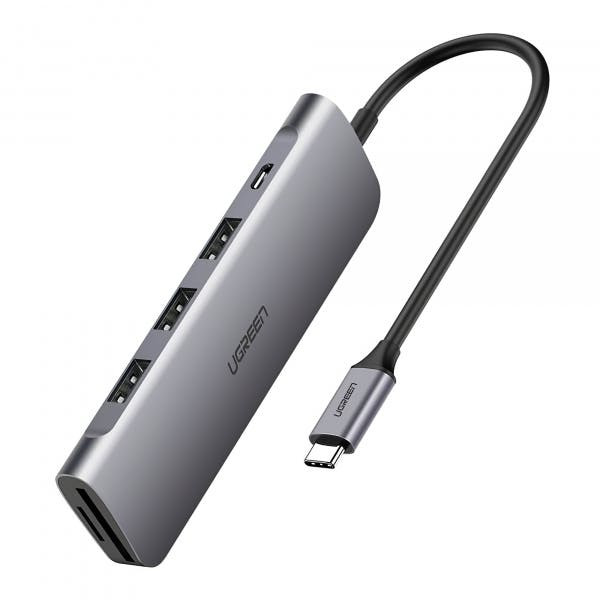 Hub USB-C CM195 - 2x USB-A, 1x USB-C, HDMI, Lector SD/microSD, Gris