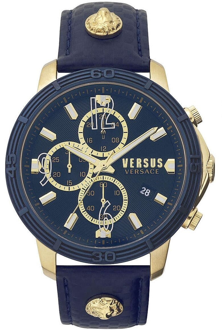 Analog casual watch with blue dial and leather strap