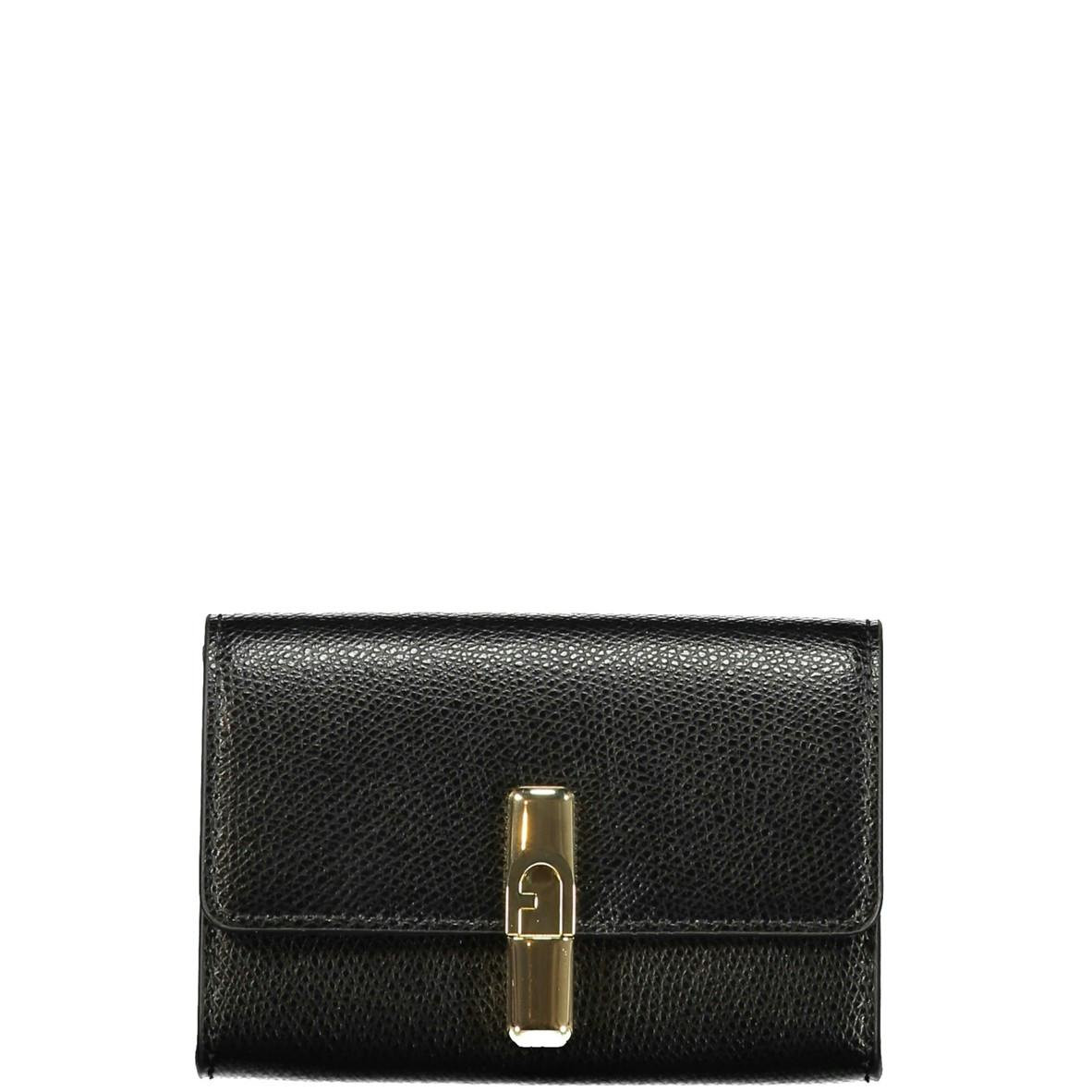 Cartera compacta de piel negra