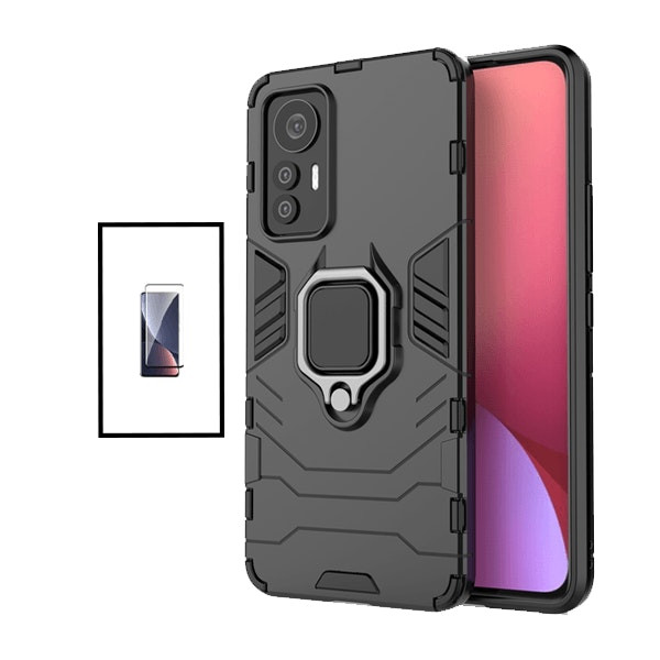 Kit Película de Vidro Temperado Curved + Capa 3X1 Military Defender para Xiaomi 12 Pro ( Dimensity ) - Preto