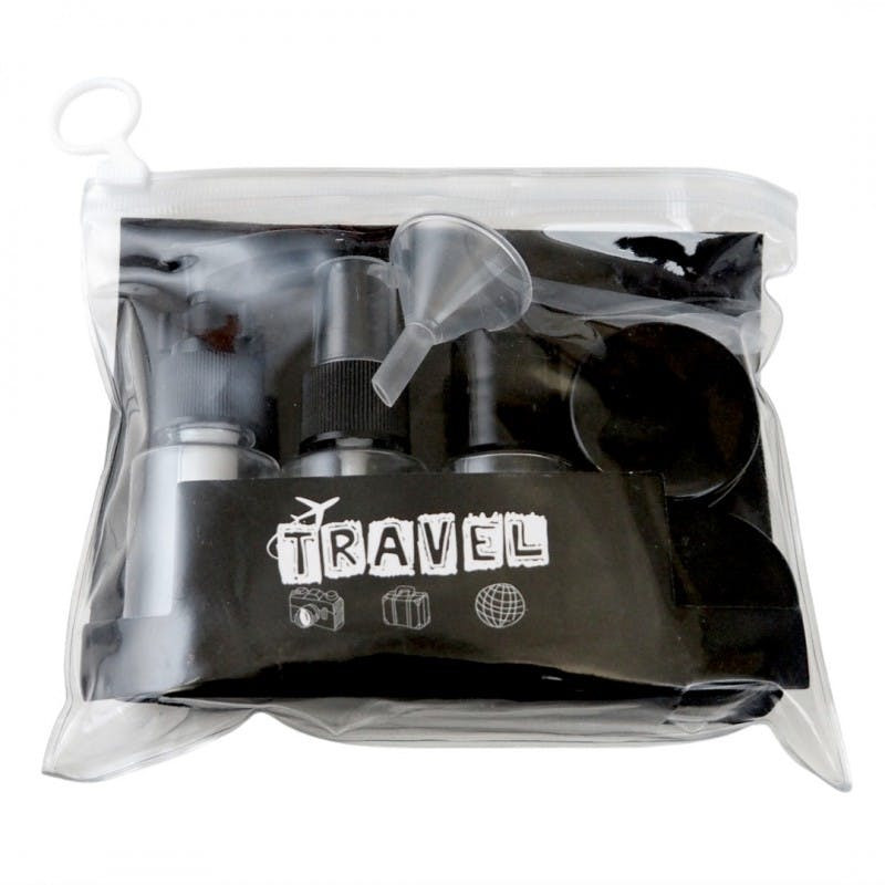 7-piece travel cosmetic set bottles and accessories