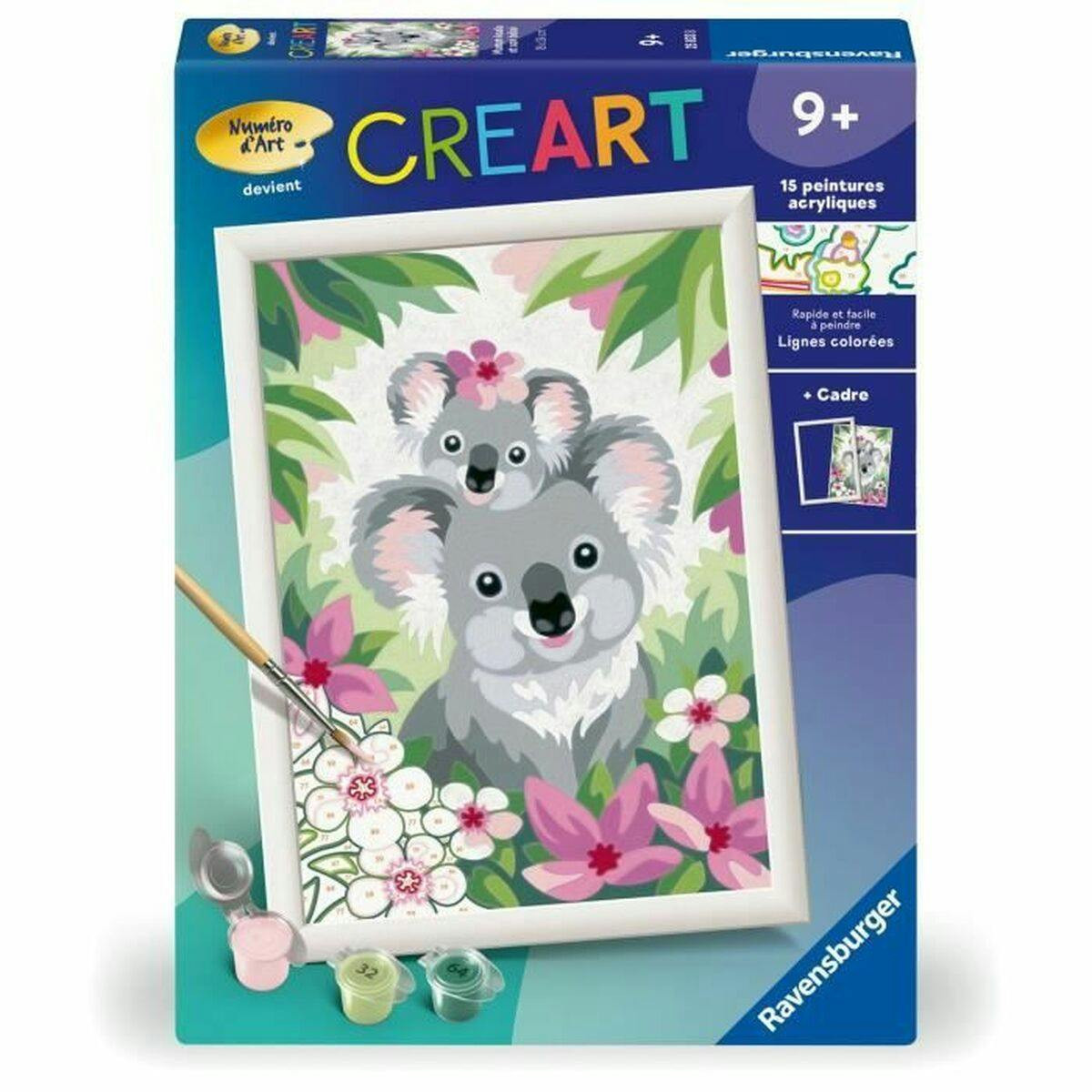 Paint-by-numbers Koala kit, 18 x 24 cm board, 15 acrylic paints, brush and frame
