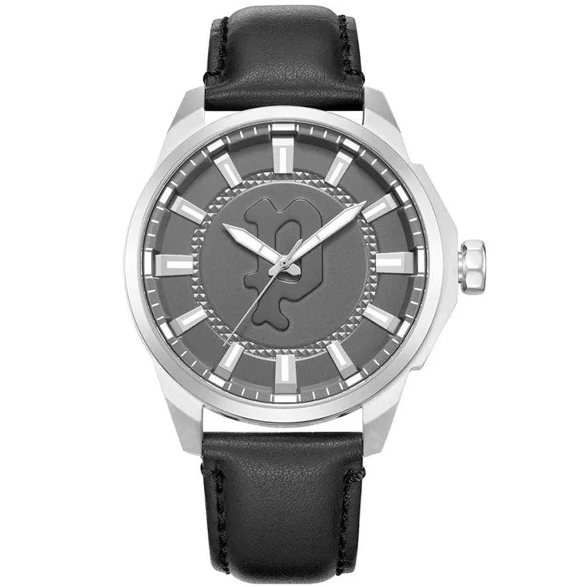 Reloj cuarzo con correa piel negra