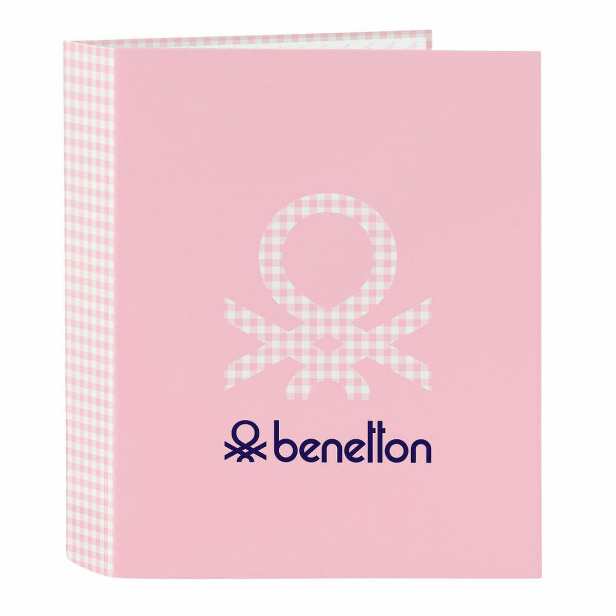 Carpeta con anillas Vichy rosa A4 con tapa dura y 4 anillas