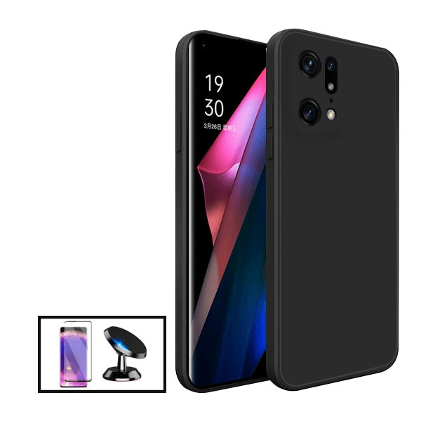 Kit vidrio templado, funda silicona líquida y soporte magnético para Find X5