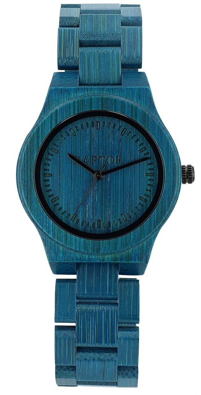 Reloj de pulsera de bambú con correa de eslabones de bambú y cierre de acero inoxidable