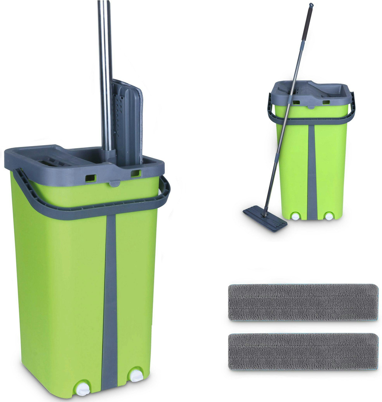 Mopa plana con cubo de lavado y secado