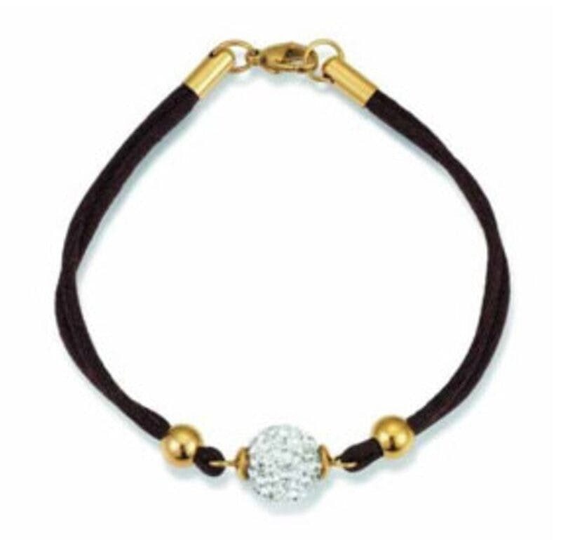 Pulsera textil y de acero inoxidable negra y dorada