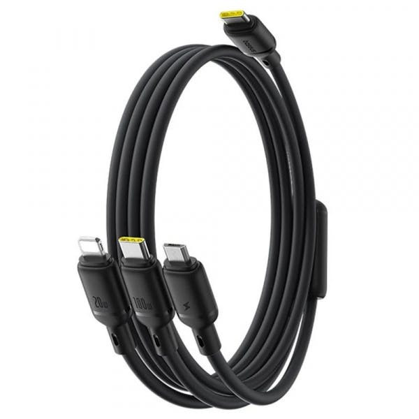 3-in-1 USB-C charging cable Lightning/microUSB/USB-C 100W 5A 1.5 m