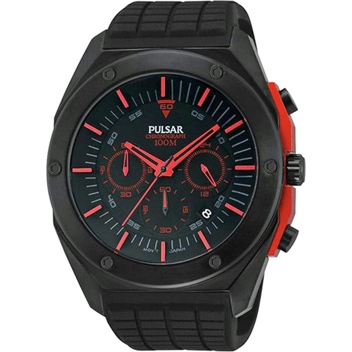 Stainless steel wristwatch with black rubber strap