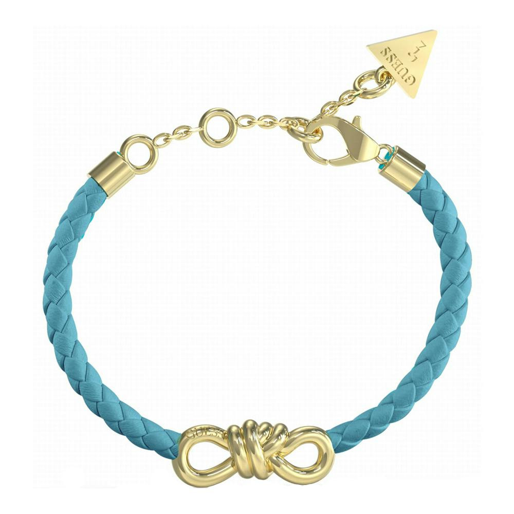 Pulsera de acero y cuero dorada con turquesa