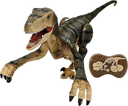 Velociraptor dinosaur with remote control, 2.4 GHz, light and sound effects, 20.19 x 16.99 x 44.81 cm