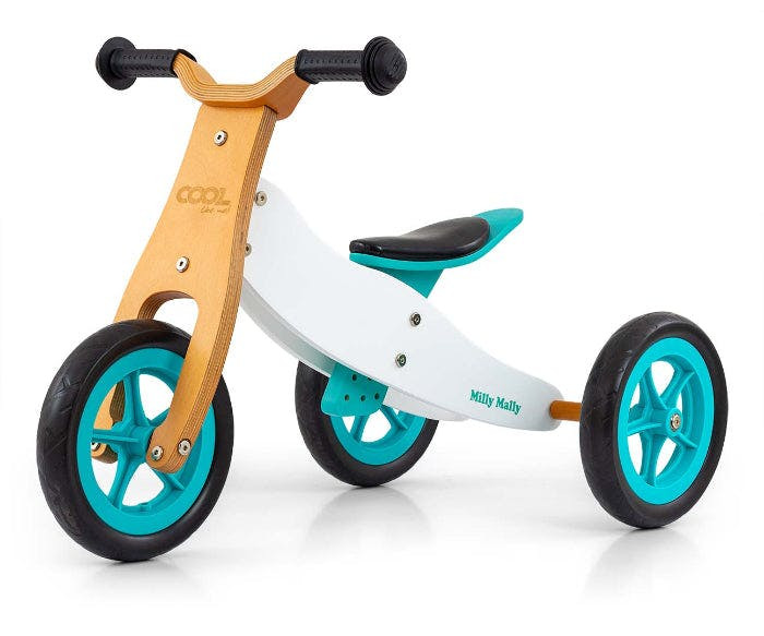 2-in-1 Cool Classic Mint balance bike, wooden, 9" foam wheels