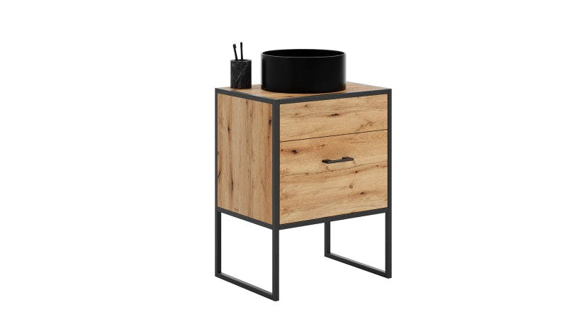Mueble de baño AURA estilo loft 80 cm acero y laminado efecto roble