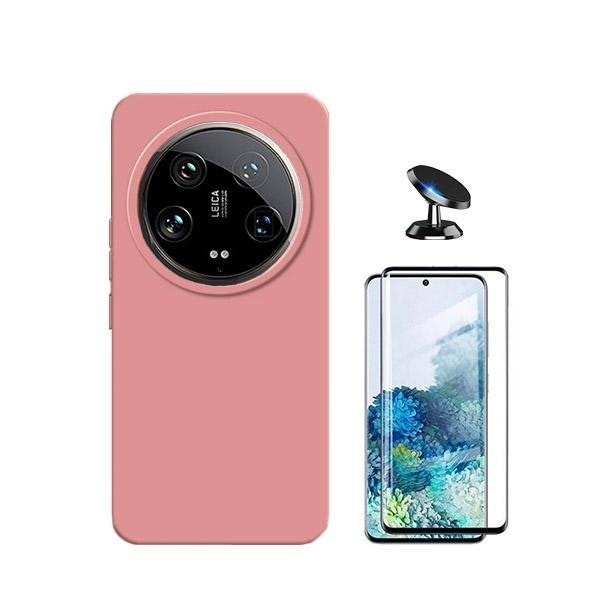 Kit vidrio templado curvo, funda silicona líquida y soporte magnético para Xiaomi 14 Ultra