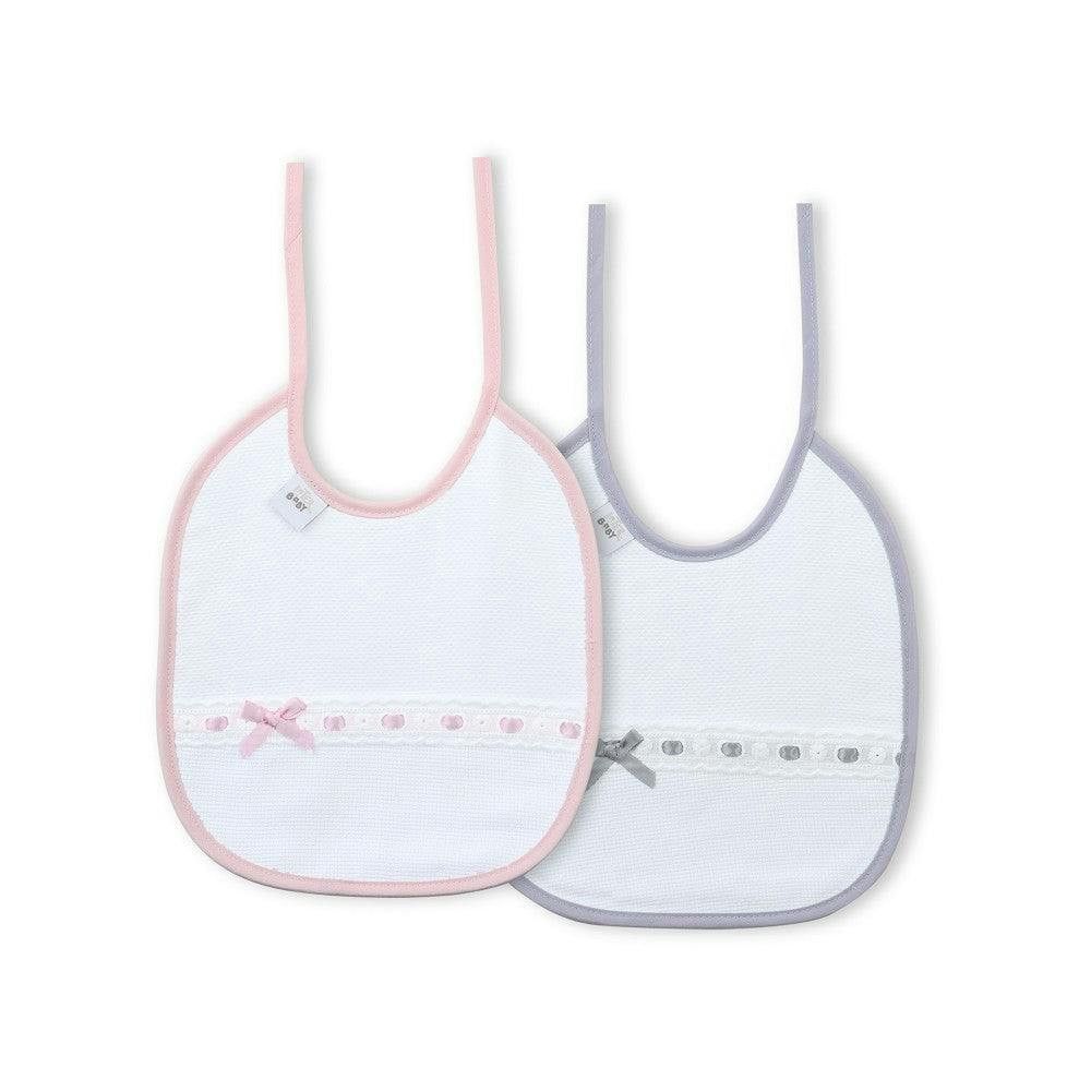 Bib pack of 2 100% cotton grey and pink