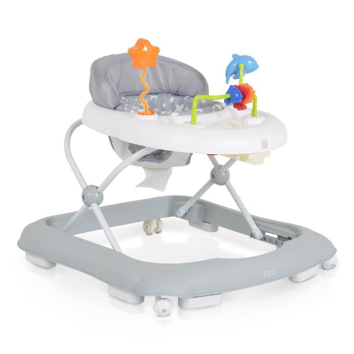 Andador Eko Grey con asiento ajustable y bandeja de juguetes