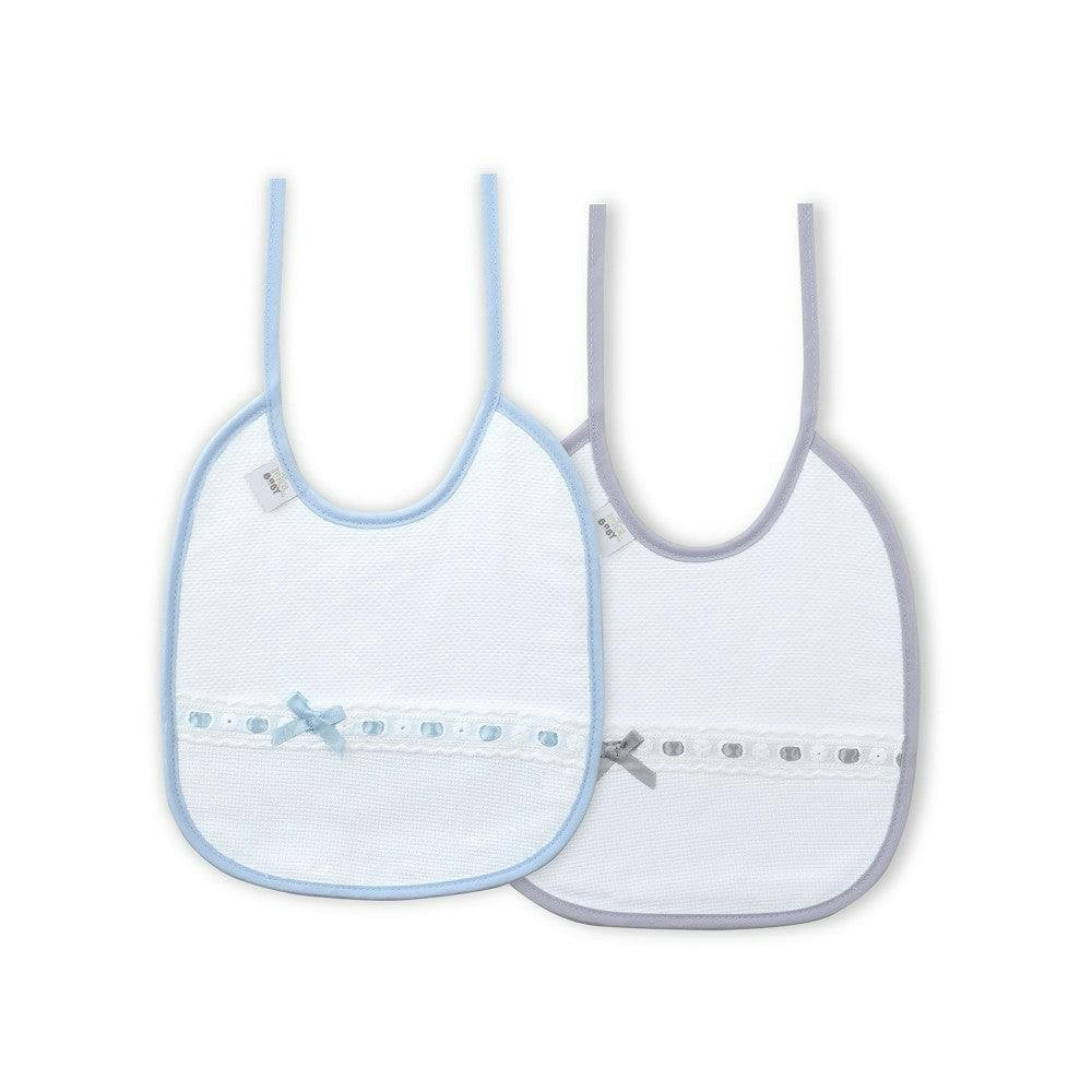 Babero pack 2 unidades 100% algodón gris y azul
