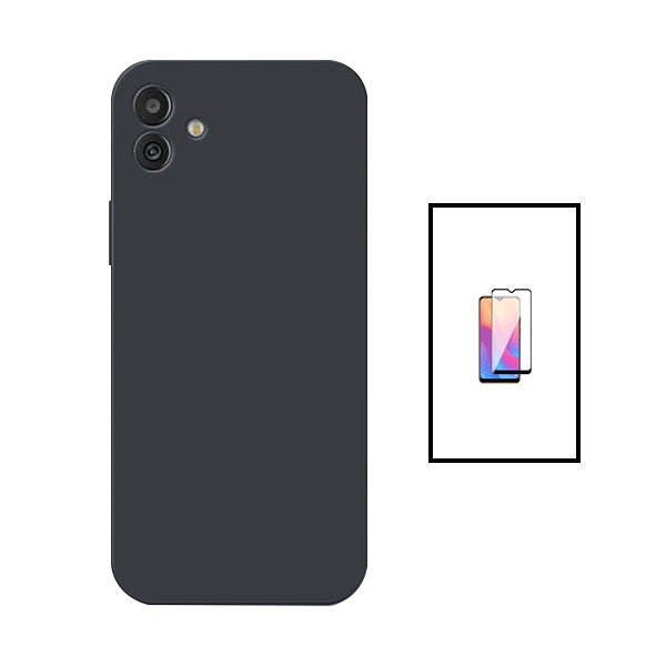 Kit protector de vidrio y funda de silicona líquida para Galaxy A04 - Negro