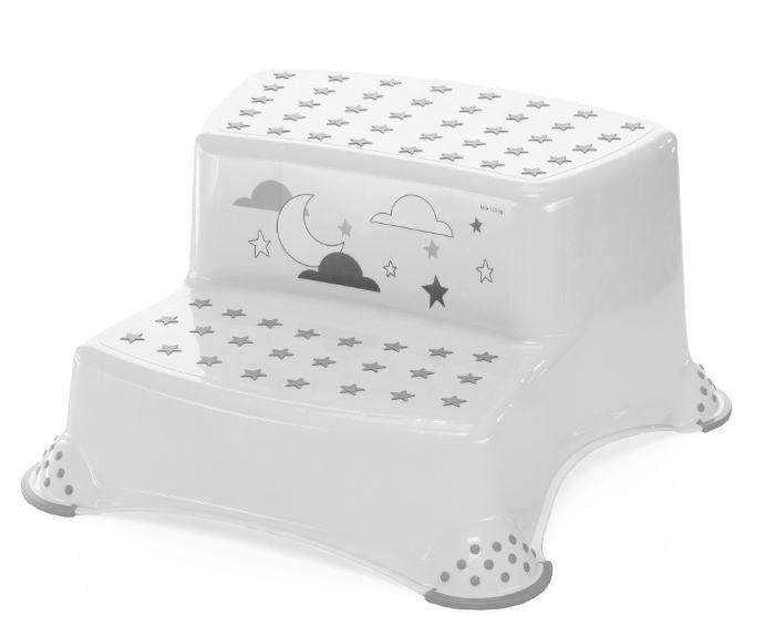 Double step stool with non-slip base and non-slip step