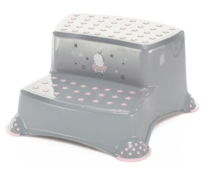 Banco doble infantil antideslizante Unicorn Grey/Pink
