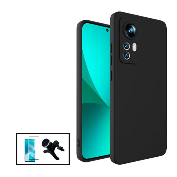 Kit protector de vidrio templado curvado con funda de silicona líquida y soporte magnético para Xiaomi 12 Pro