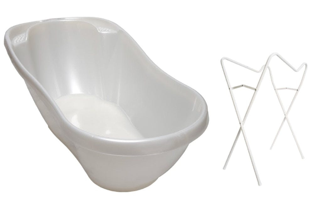 Baby bathtub with stand and drainage system - white