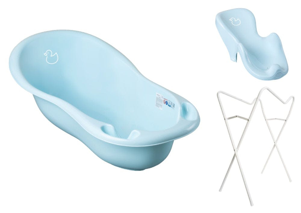 Bañera infantil con soporte y asiento antideslizante azul