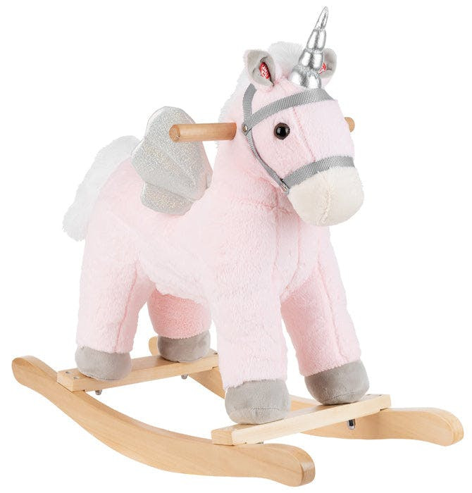 Balancín con sonidos Pink Horse para bebé, base de madera, caja regalo, 64x26x52 cm