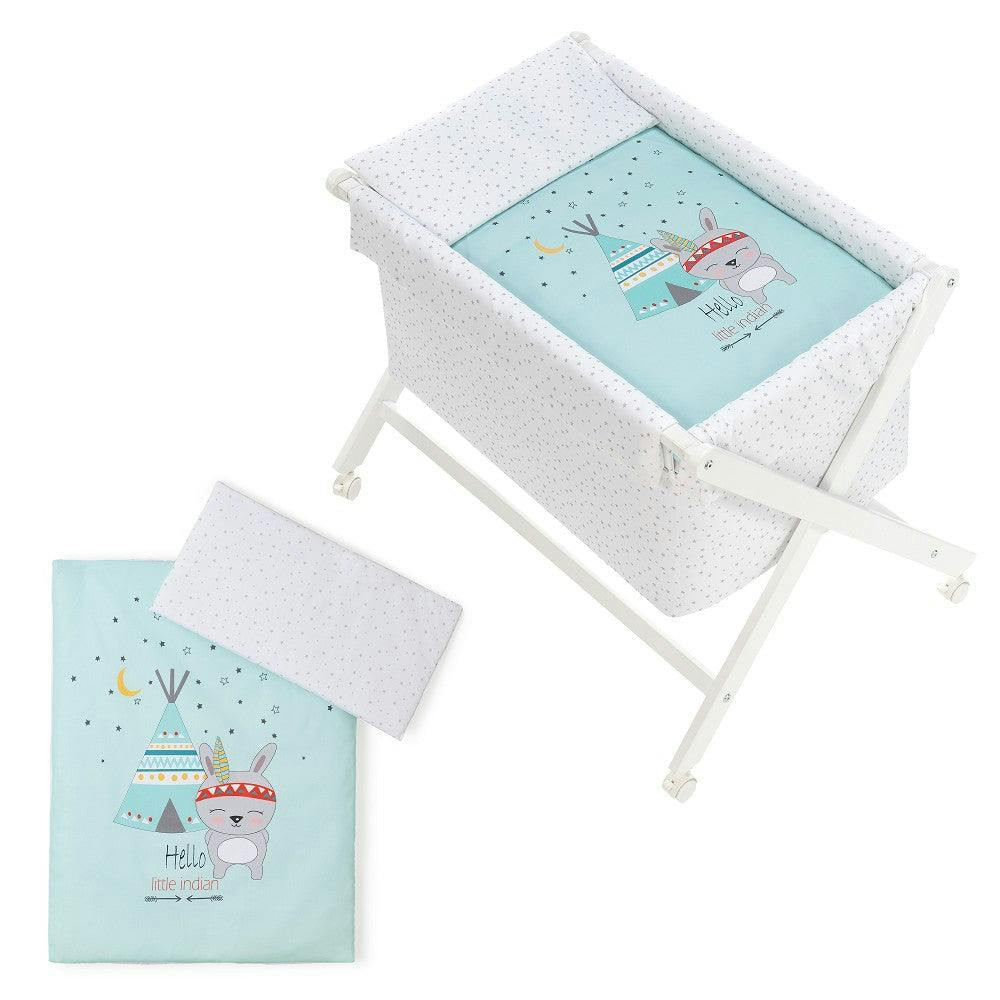 Cuna blanca con colchón y ropa de cama Tipi Oso verde