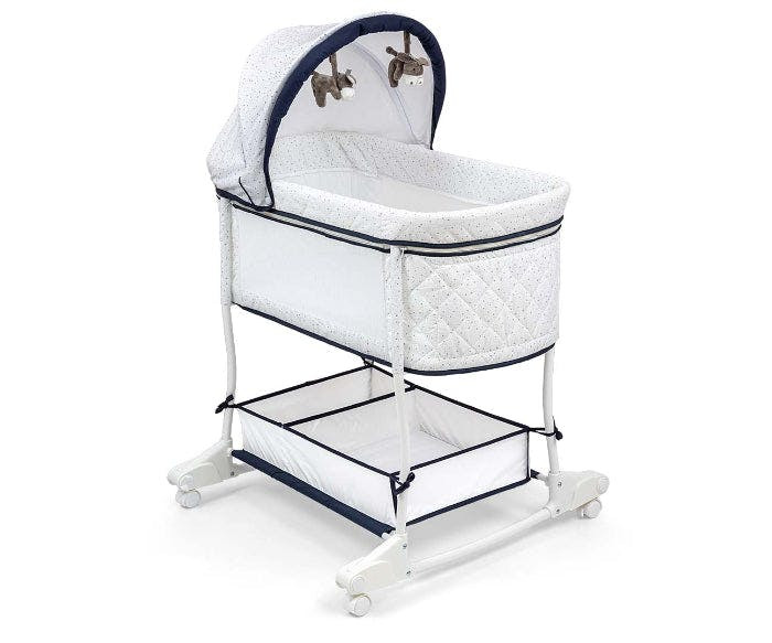 Foldable Dream On Grey crib with canopy and mattress