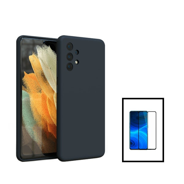 Kit protector de vidrio templado full cover y funda silicona líquida para Galaxy A13