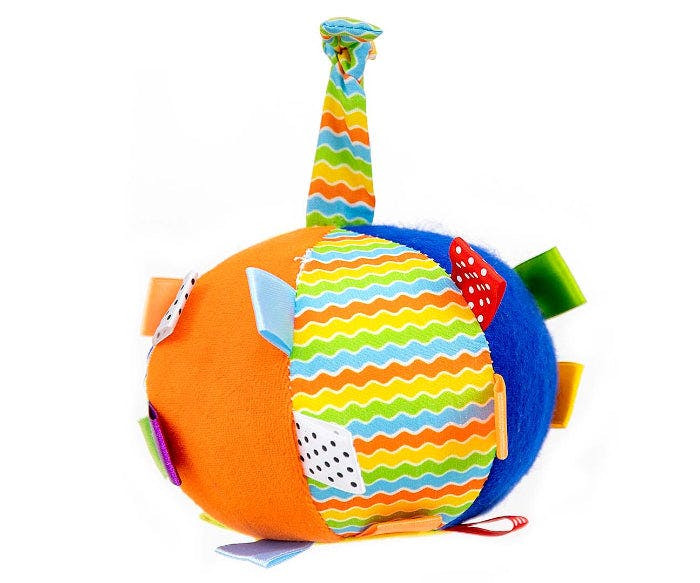 Pelota de peluche con espejo, 6 segmentos de colores y 18 cintas