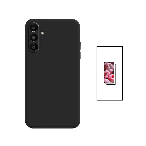 Funda de silicona líquida y vidrio templado Full Cover para Samsung Galaxy A14 - Negro