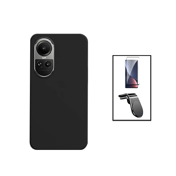 Kit de protección: vidrio templado curvado + funda silicona líquida + soporte magnético para Reno10 Pro - Negro
