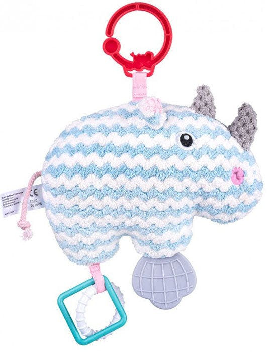 Activity toy rhinoceros with teethers and bell