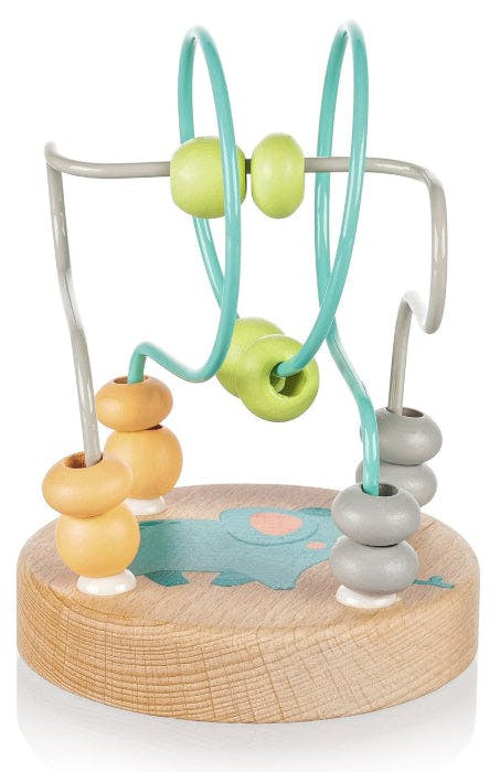 Wooden elephant activity toy for babies, stimulates coordination and imagination