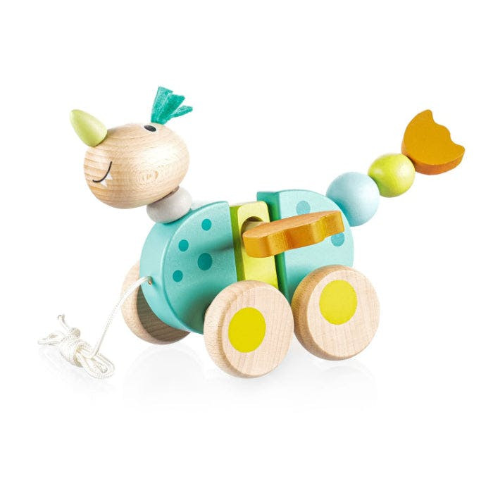 Wooden pull-along unicorn toy