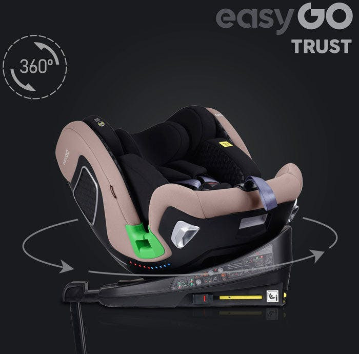 Silla de coche i-Size Trust Taupe giratoria con ISOFIX y pata de apoyo