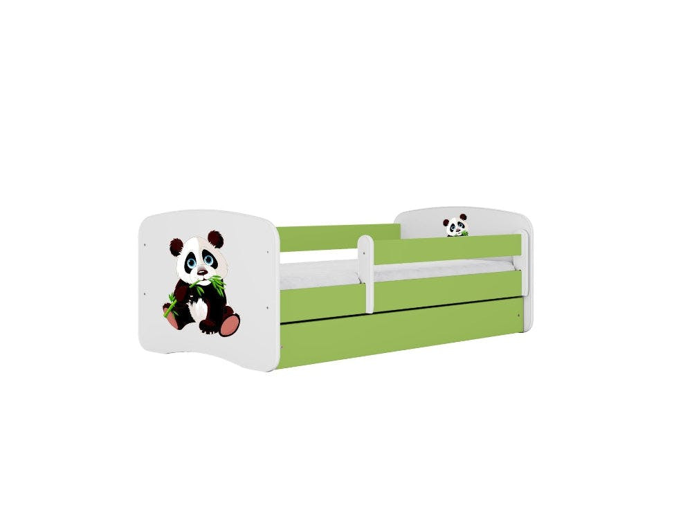 Cama infantil con cajón y colchón Panda Green 140 x 70 cm