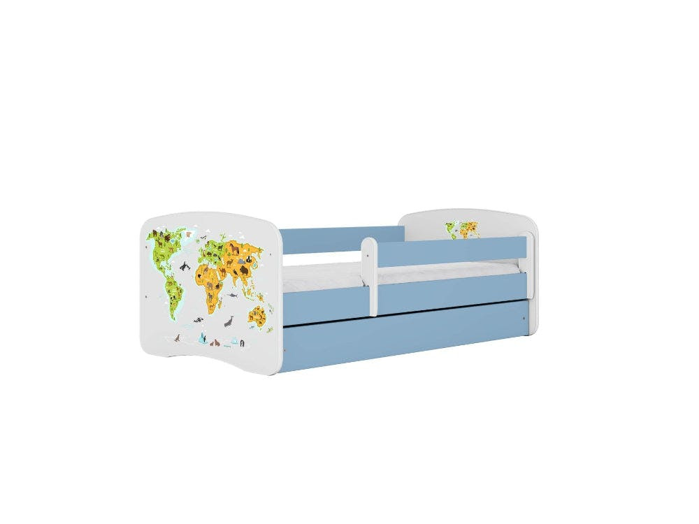 Cama infantil BabyDreams Map Blue con somier de lamas de abedul