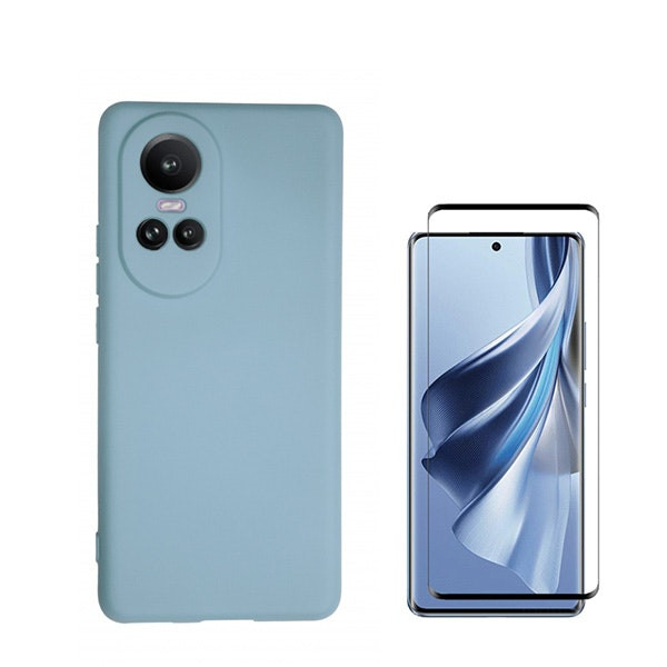 Protector de vidrio curvado y funda de silicona líquida para Oppo Reno10 Pro
