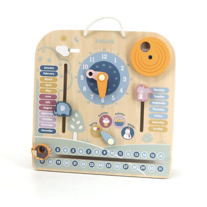 Children's wooden clock and calendar with dial