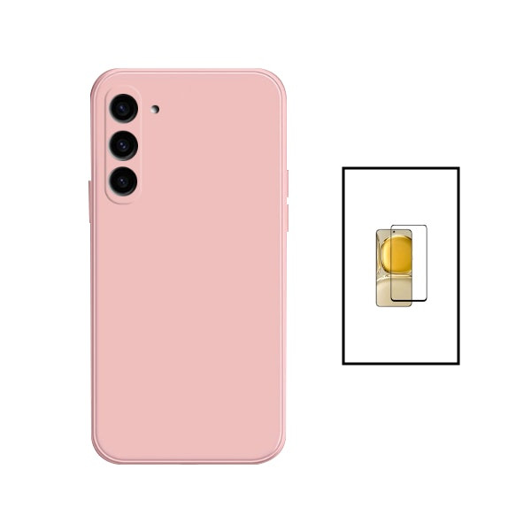 Tempered glass full cover 5D screen protector and liquid silicone case for Galaxy A34 5G - Pink