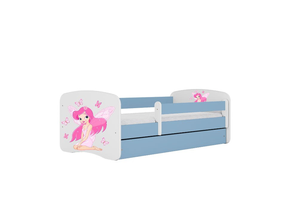 Children's bed with drawer and birch slats Fairy Butterflies Blue