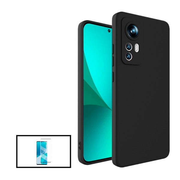 Protector de vidrio templado curvo y funda de silicona líquida para Xiaomi 12S Pro - Negro