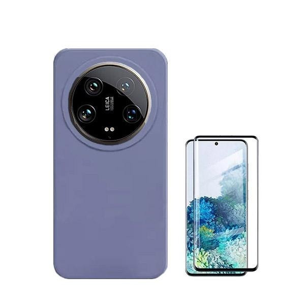 Protector de vidrio templado curvado + funda de silicona líquida para Xiaomi 14 Ultra