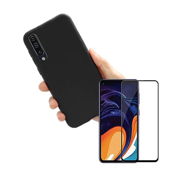 Protector de Vidrio Full Cover 5D y Funda de Silicona Líquida para Samsung Galaxy A70