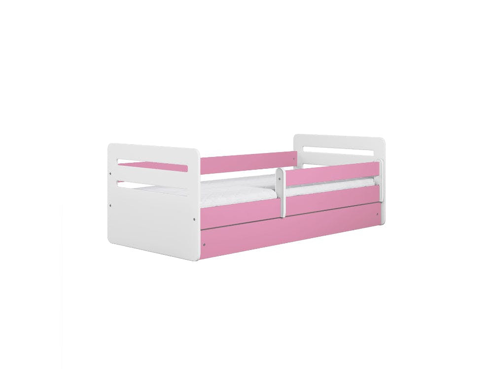 Cama infantil Tomi con cajón y colchón, estructura en tablero y láminas de abedul